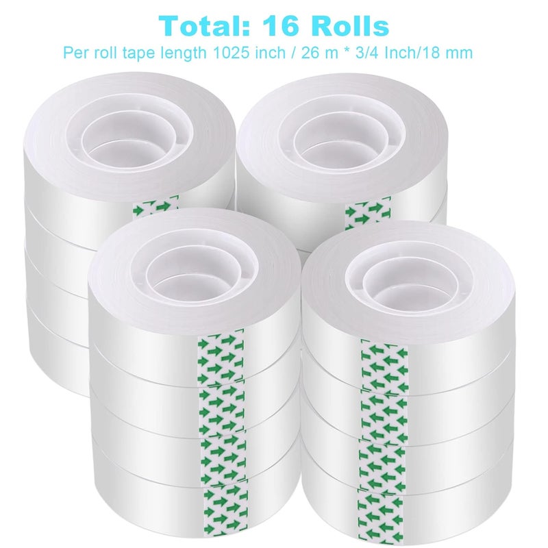 DHOOZ Clear Tape 16 Rolls - Transparent Gift Wrapping Tape Refills, Premium Adhesive for Gifts, Office Tapes Bulk, Desk & Home Supplies - Gift Wrap Tape Rolls - Image 2